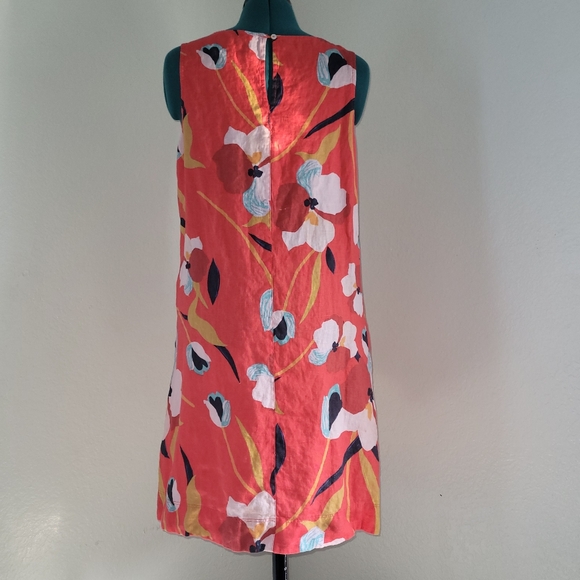 Sigrid Olsen 100% Red Linen Multicolor Floral Sleeveless Dress Side Pockets MD - Picture 6 of 9